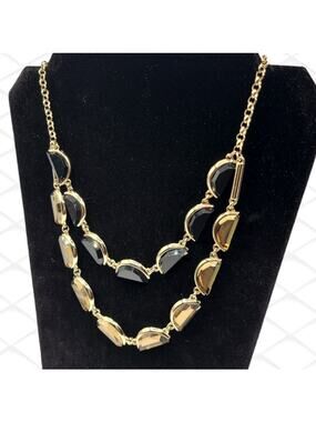 Gold Layered Chain Green Black Glass Stones Fashion Necklace ~ NEW